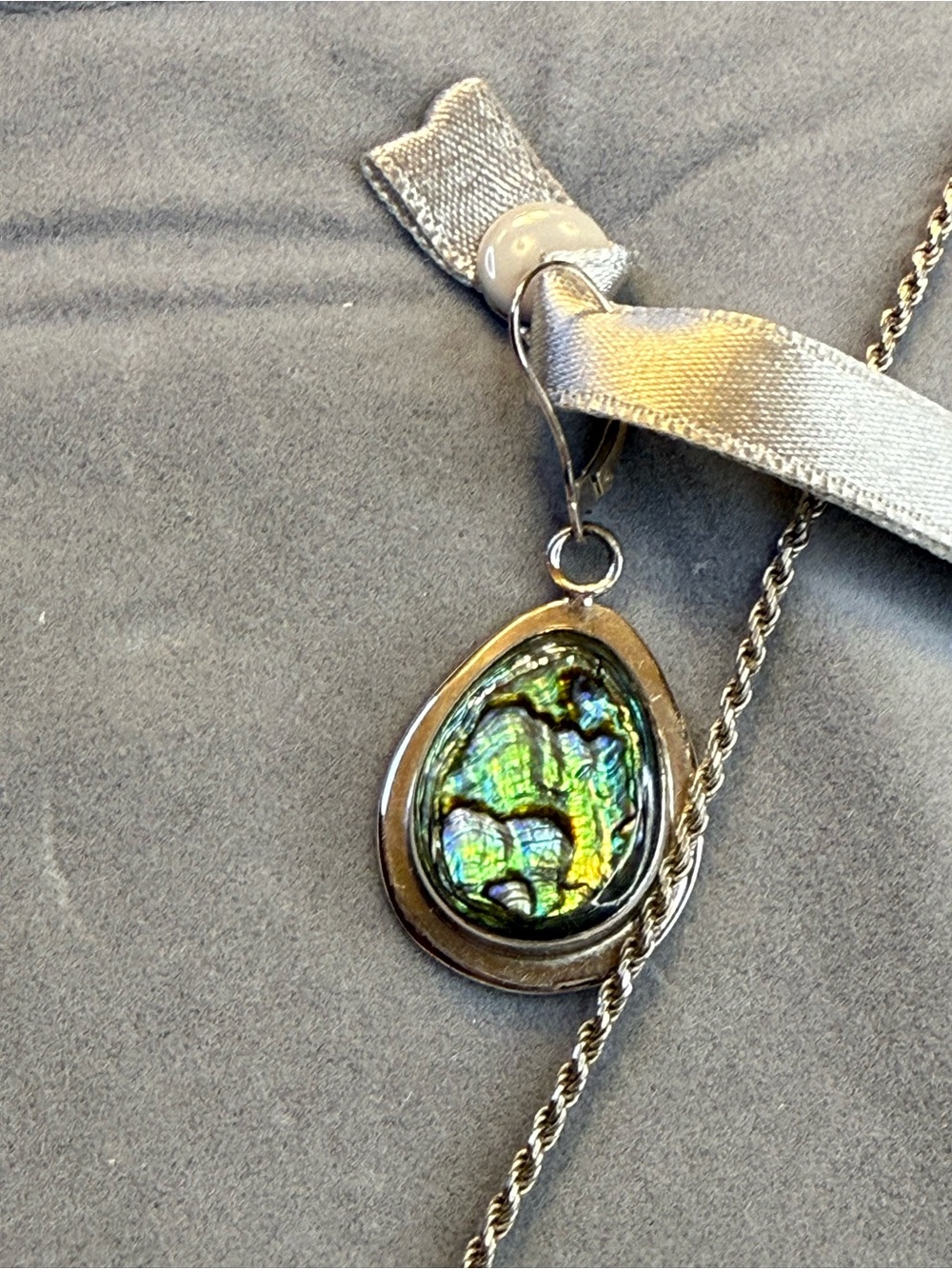 HUGE Abalone Shell Sterling Silver 925 ATI Mexico Dangle Pendant VTG Necklace, e - Picture 6 of 13